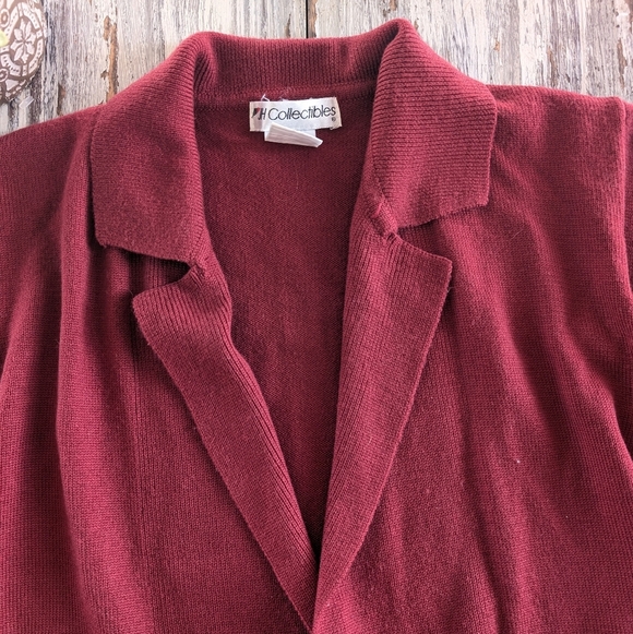 Vintage Merino Wool Red Collared Cardigan Women's Medium - Picture 4 of 8
